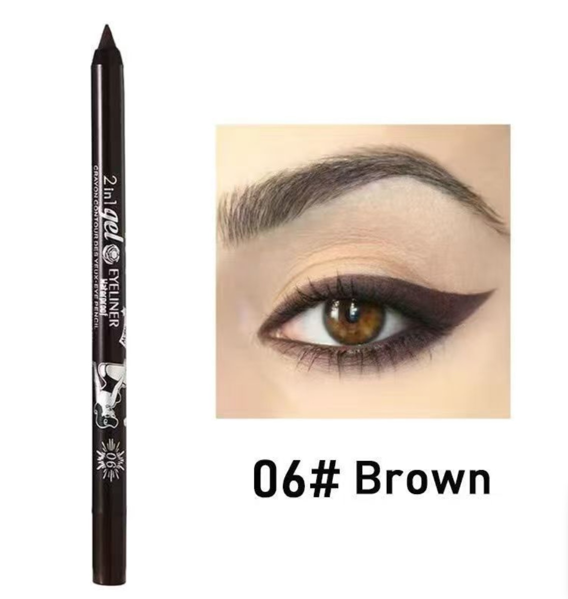 2 in 1 Eyeliner Lip Liner Gel Pencil Waterproof Long-lasting 10 colors 01#black one size