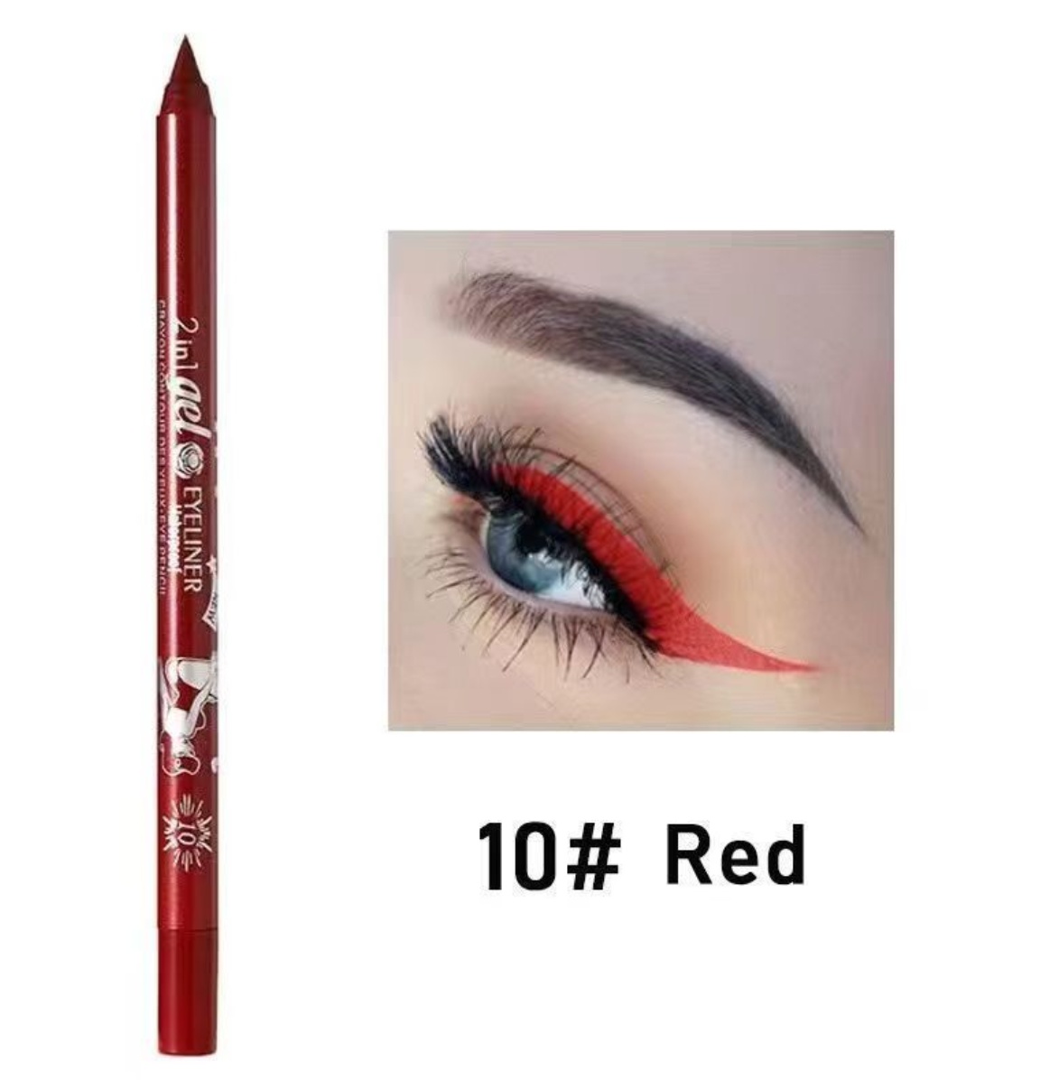 2 in 1 Eyeliner Lip Liner Gel Pencil Waterproof Long-lasting 10 colors 01#black one size