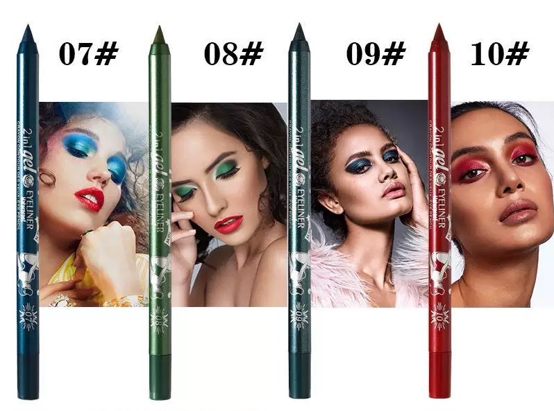 2 in 1 Eyeliner Lip Liner Gel Pencil Waterproof Long-lasting 10 colors 01#black one size