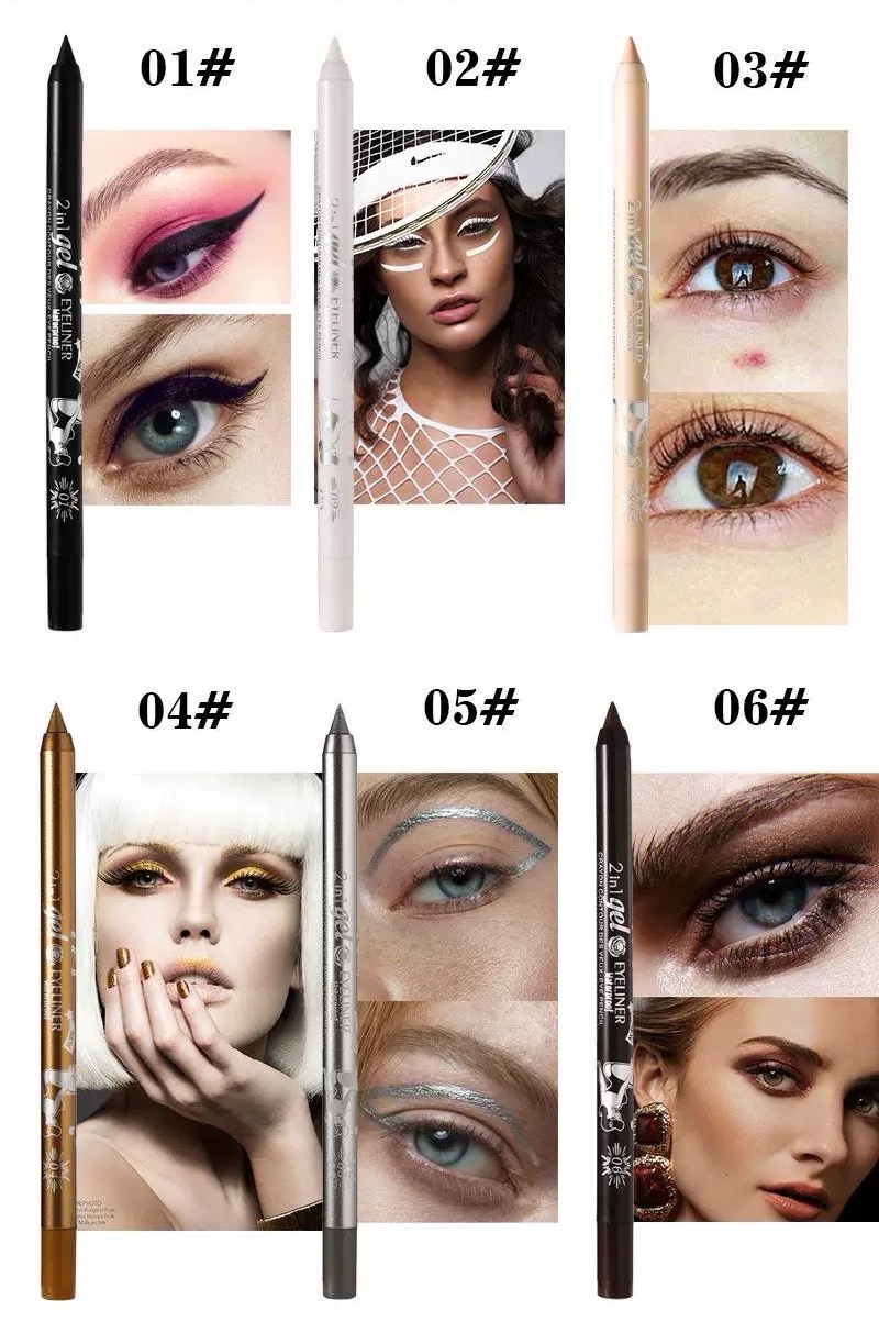 2 in 1 Eyeliner Lip Liner Gel Pencil Waterproof Long-lasting 10 colors 01#black one size