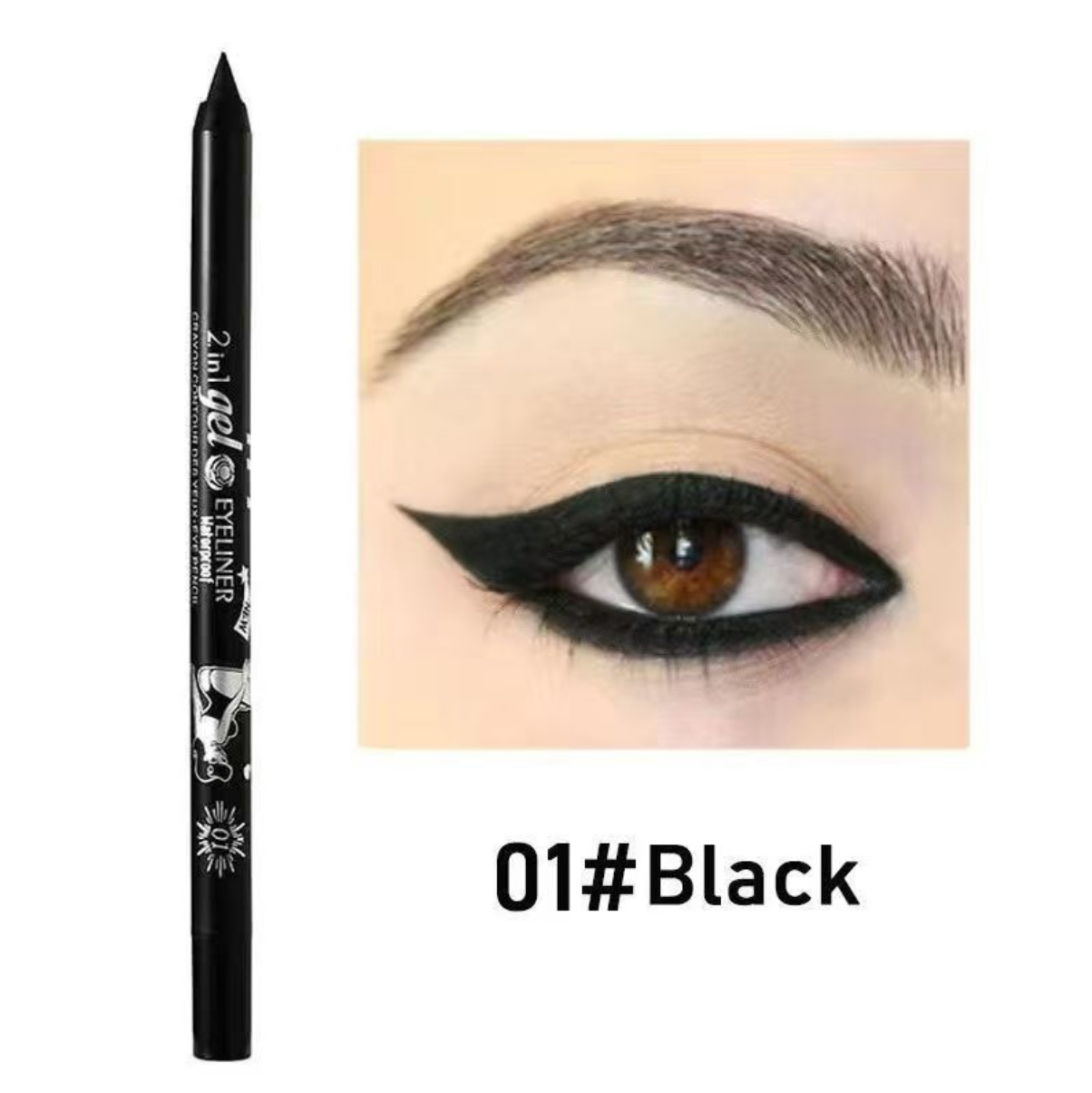 2 in 1 Eyeliner Lip Liner Gel Pencil Waterproof Long-lasting 10 colors 01#black one size