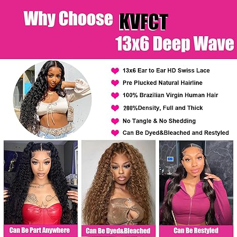 30 Inch (Approx. 76.2cm) Deep Wave Front Lace Wig Real Hair 13x6 HD Clear Real Hair Lace Front Wig 200% Density Deep Curly Real Hair Wig Pre Shot Deep Wave Front Wig With Baby Hair color 1 long