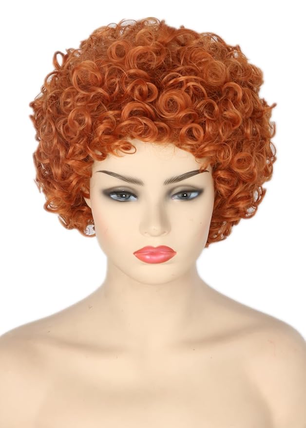 Unisex Reddish Brown Short Curly Afro Wig Halloween