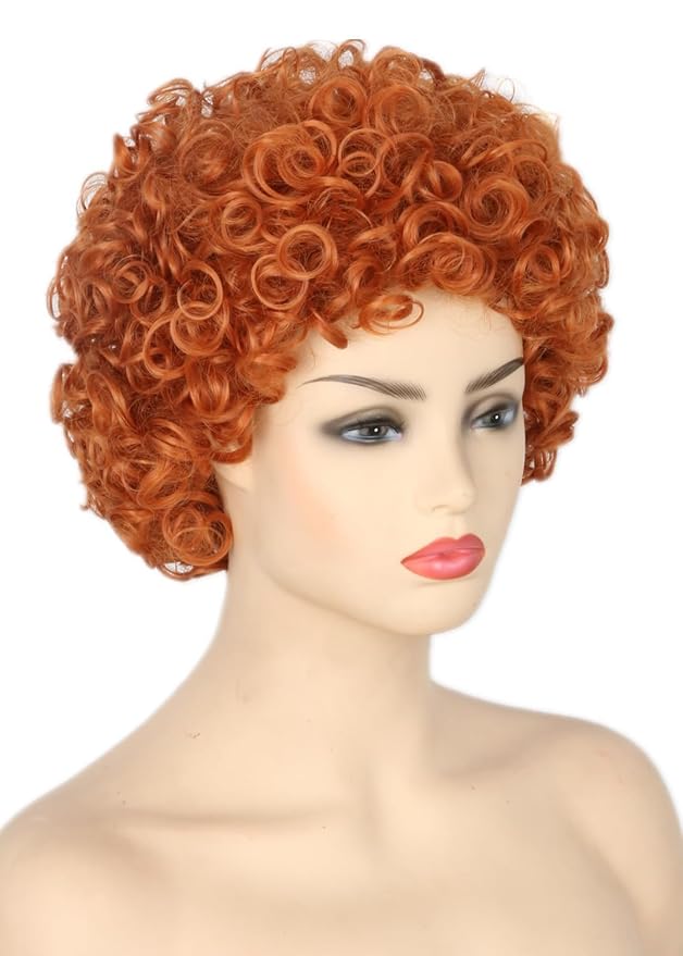Unisex Reddish Brown Short Curly Afro Wig Halloween