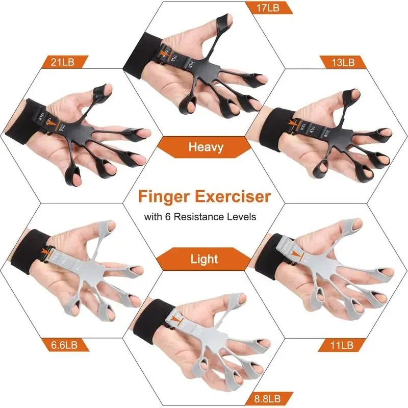 Finger Gripper Finger Exerciser Guitar Finger Exerciser 6 Resistant Levels Recovery Physical Tools Hand Strengthener For Patient Black One size