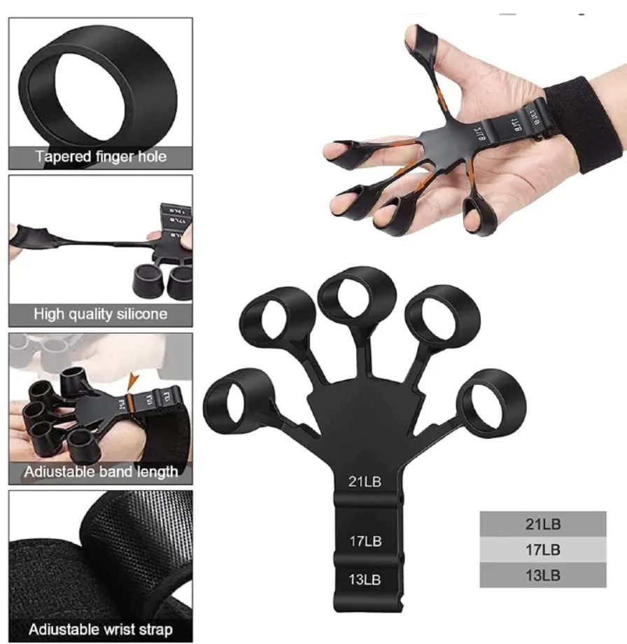 Finger Gripper Finger Exerciser Guitar Finger Exerciser 6 Resistant Levels Recovery Physical Tools Hand Strengthener For Patient Black One size