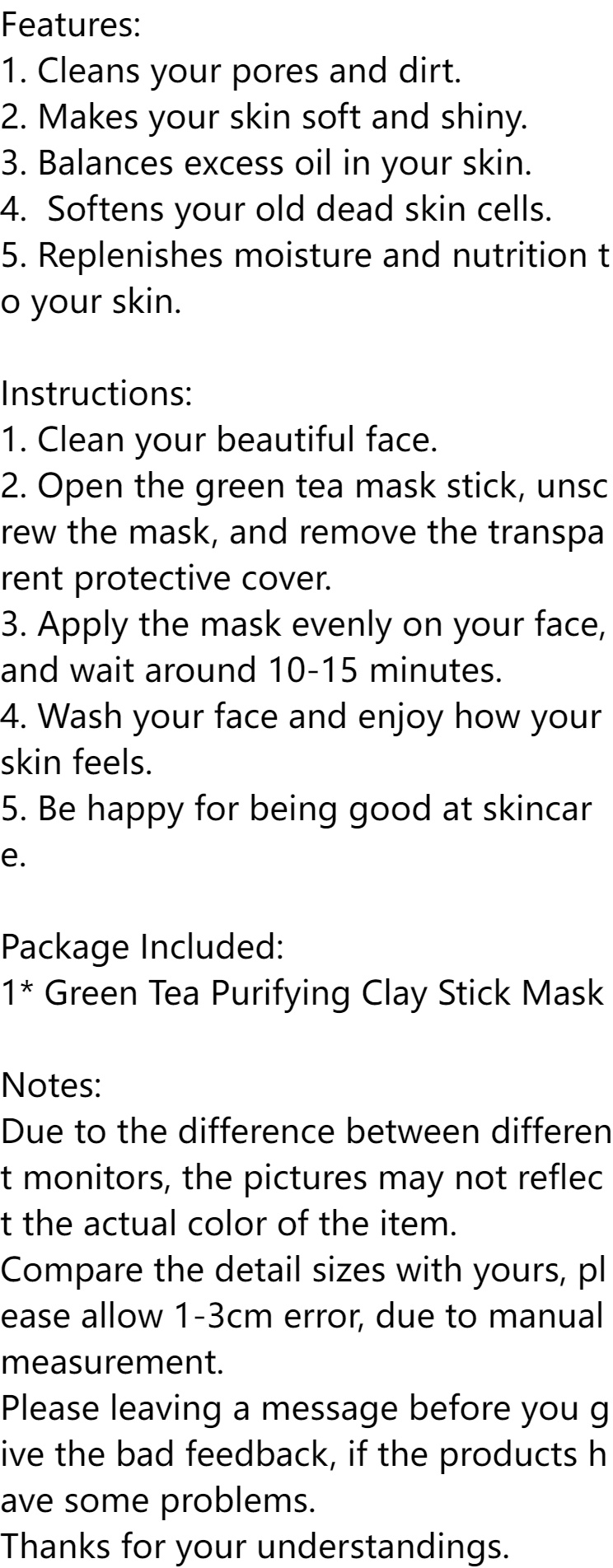 Green Tea Mask Cleansing Stick Clean Face Blackhead Remover Deep Pore Cleansing Facial Mask Skin Moisturizing Hydrating Whitening Care Face Makeup for All Skin Types Green 1pcs