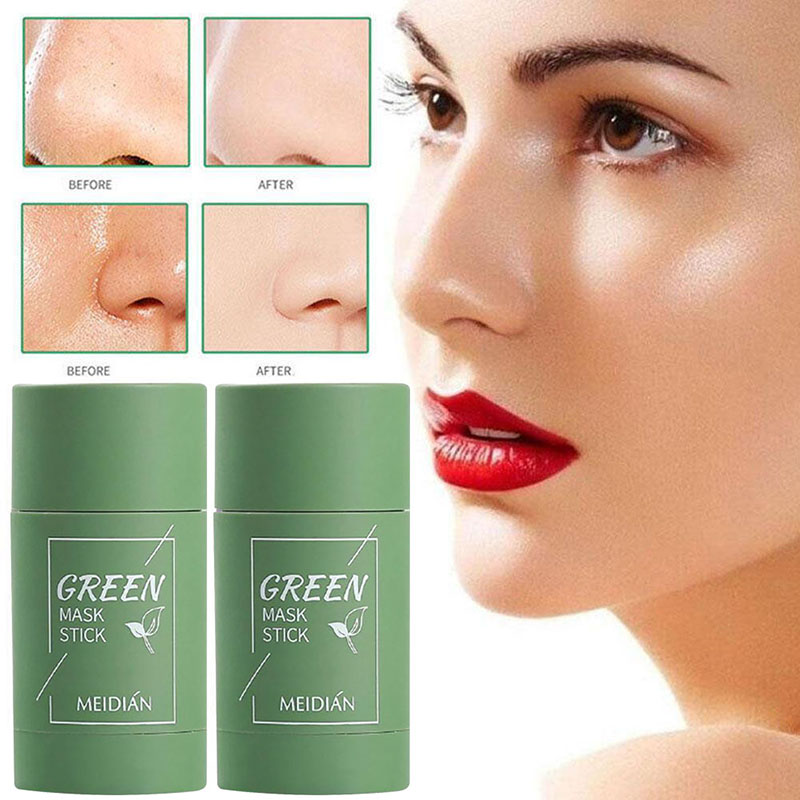 Green Tea Mask Cleansing Stick Clean Face Blackhead Remover Deep Pore Cleansing Facial Mask Skin Moisturizing Hydrating Whitening Care Face Makeup for All Skin Types Green 1pcs
