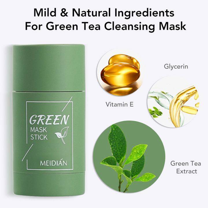 Green Tea Mask Cleansing Stick Clean Face Blackhead Remover Deep Pore Cleansing Facial Mask Skin Moisturizing Hydrating Whitening Care Face Makeup for All Skin Types Green 1pcs