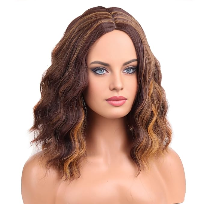 Brown Wig Short Curly Mix Brown Wigs for Women Daily Cosplay Party Hairnet Include Brown Mixed as picture
