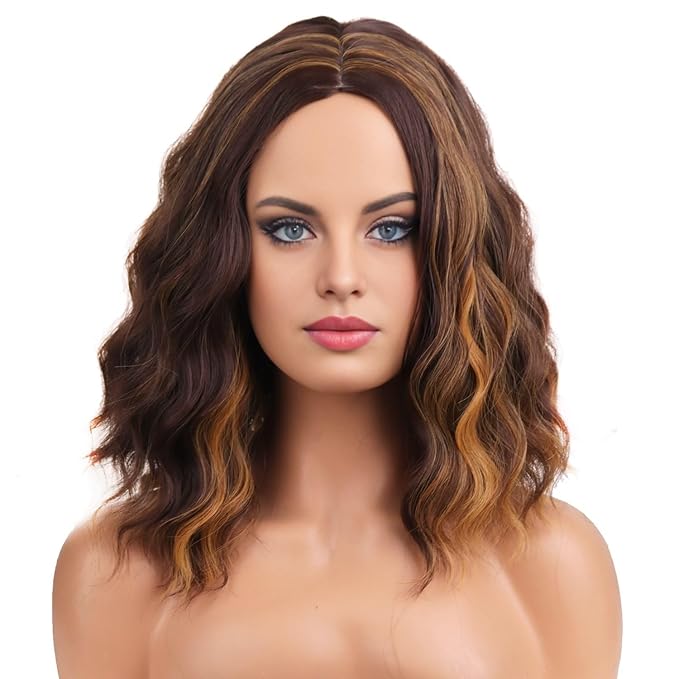 Brown Wig Short Curly Mix Brown Wigs for Women Daily Cosplay Party Hairnet Include Brown Mixed as picture
