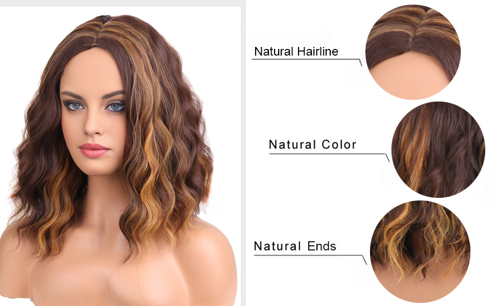 Brown Wig Short Curly Mix Brown Wigs for Women Daily Cosplay Party Hairnet Include Brown Mixed as picture