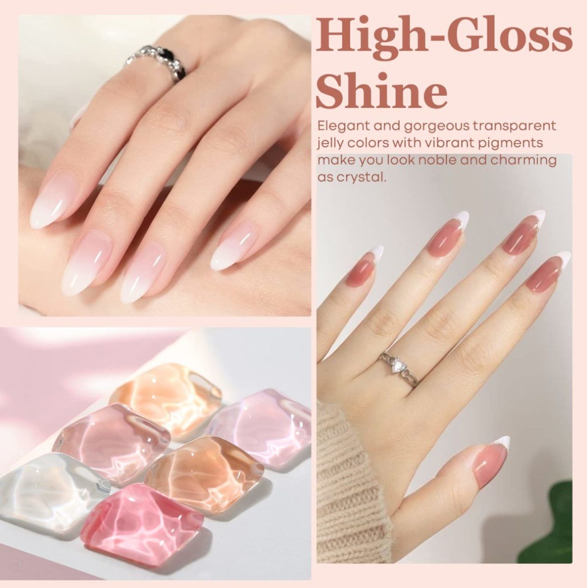 Jelly Nude Pink Gel Nail Polish Set, 6 Transparent Sheer Colors Soak Off UV Light Cure Gel Polish Kit for Salon and Nail Art DIY at Home Pink Tea 6 colors polish kit