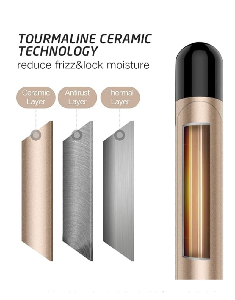 9mm Curling Iron Professional,  Tourmaline Curl Wand Barrel champagne 1/2 英寸