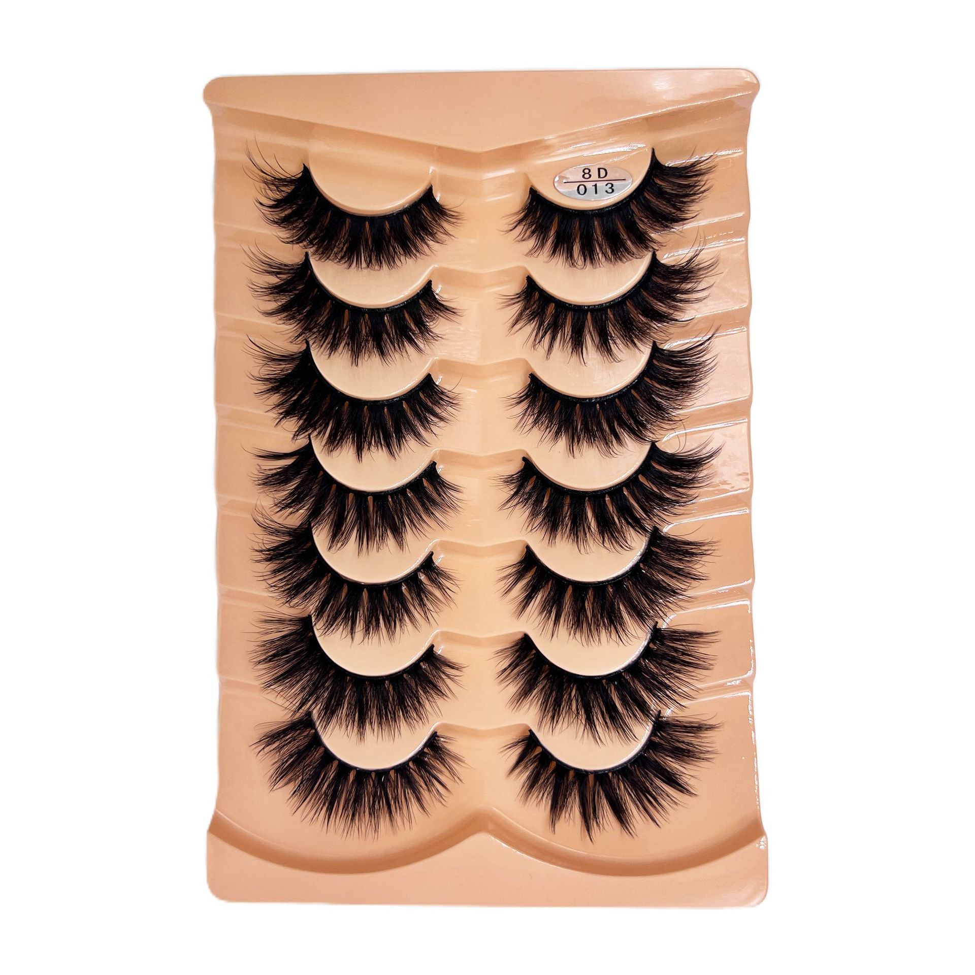 FBMGROINNEYA Cat Eye Lashes Fluffy Faux Mink Lashes 8D Volume Wispy Long Lashes Fake Eyelash Russian Strips 7 Pairs Pack Makeup Black One Size