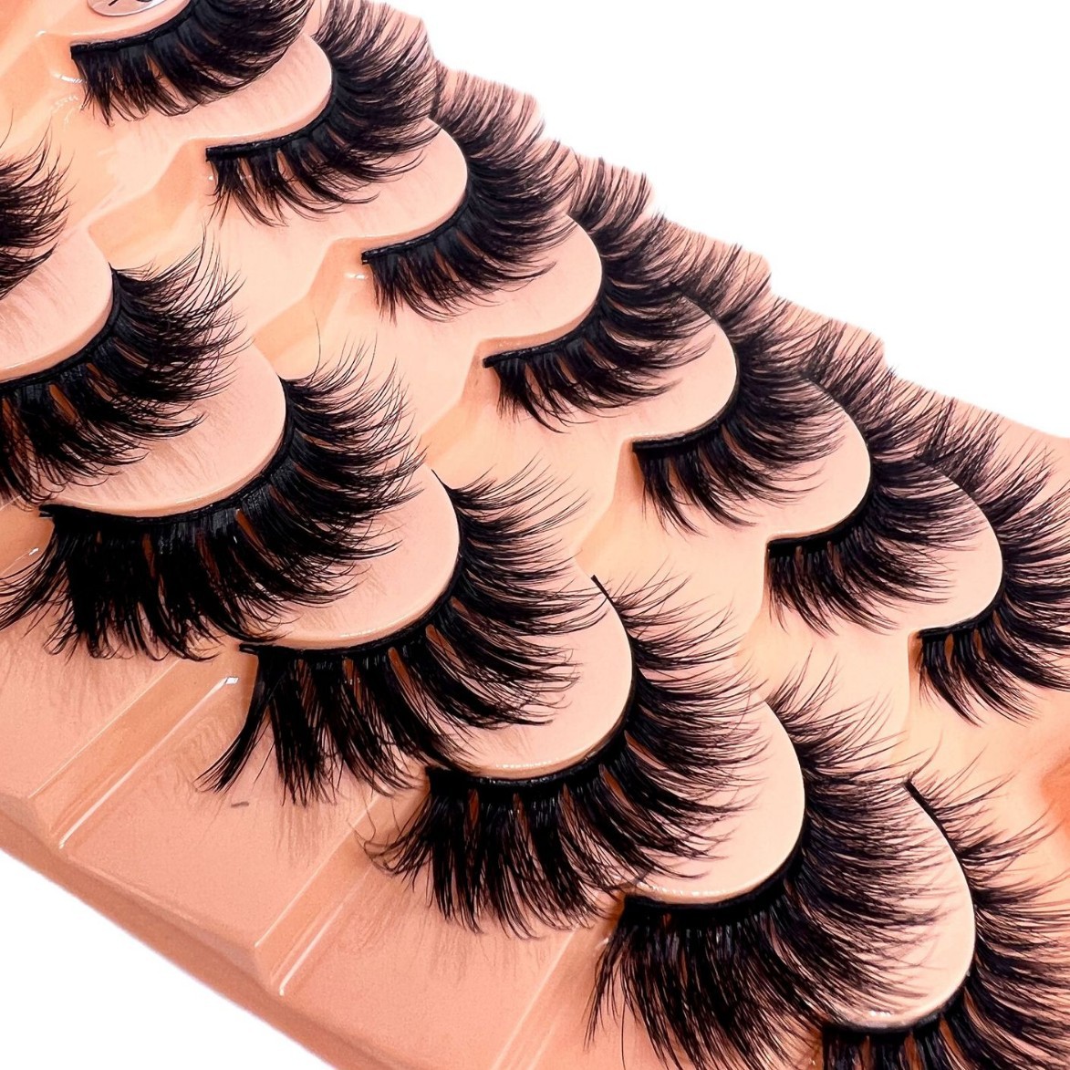 FBMGROINNEYA Cat Eye Lashes Fluffy Faux Mink Lashes 8D Volume Wispy Long Lashes Fake Eyelash Russian Strips 7 Pairs Pack Makeup Black One Size