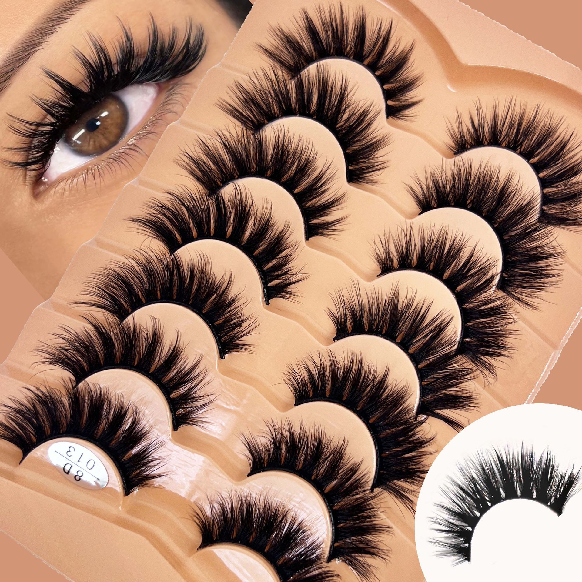 FBMGROINNEYA Cat Eye Lashes Fluffy Faux Mink Lashes 8D Volume Wispy Long Lashes Fake Eyelash Russian Strips 7 Pairs Pack Makeup Black One Size