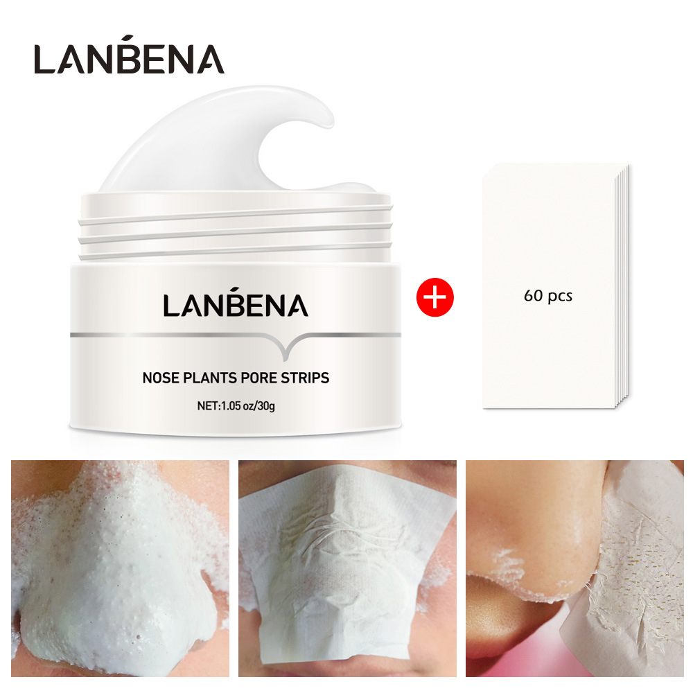 LANBENA Blue Beina Black Nose Mask with 60 sheets of paper to absorb black head and tear off acne White One size