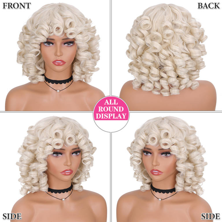 Short Hair Afro Kinky Curly Wigs With Bangs For Black Women Fluffy Synthetic African Ombre Glueless Cosplay Natural Brown Wigs S 1B# 14inches