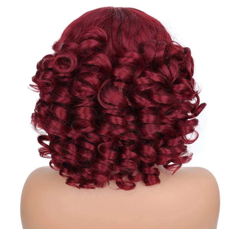 Short Hair Afro Kinky Curly Wigs With Bangs For Black Women Fluffy Synthetic African Ombre Glueless Cosplay Natural Brown Wigs S 1B# 14inches