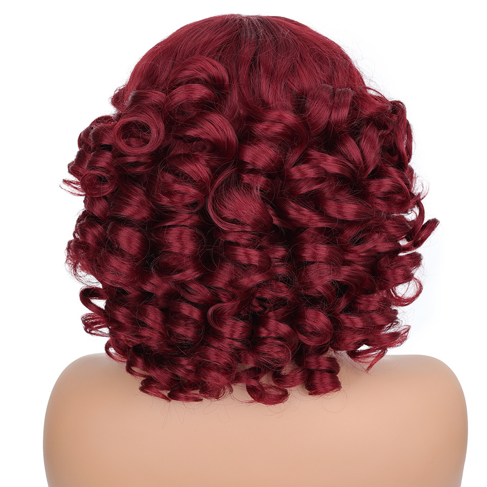 Short Hair Afro Kinky Curly Wigs With Bangs For Black Women Fluffy Synthetic African Ombre Glueless Cosplay Natural Brown Wigs S 1B# 14inches