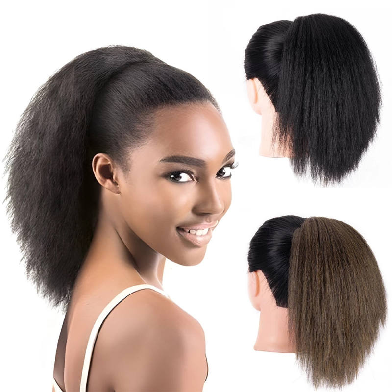 10Inch Afro Kinky Ponytail Hairpieces Ponytail Drawstring Ponytail For Black Women Synthet Hair Ponytails Natural Hair Ponytail 1B# 10inches
