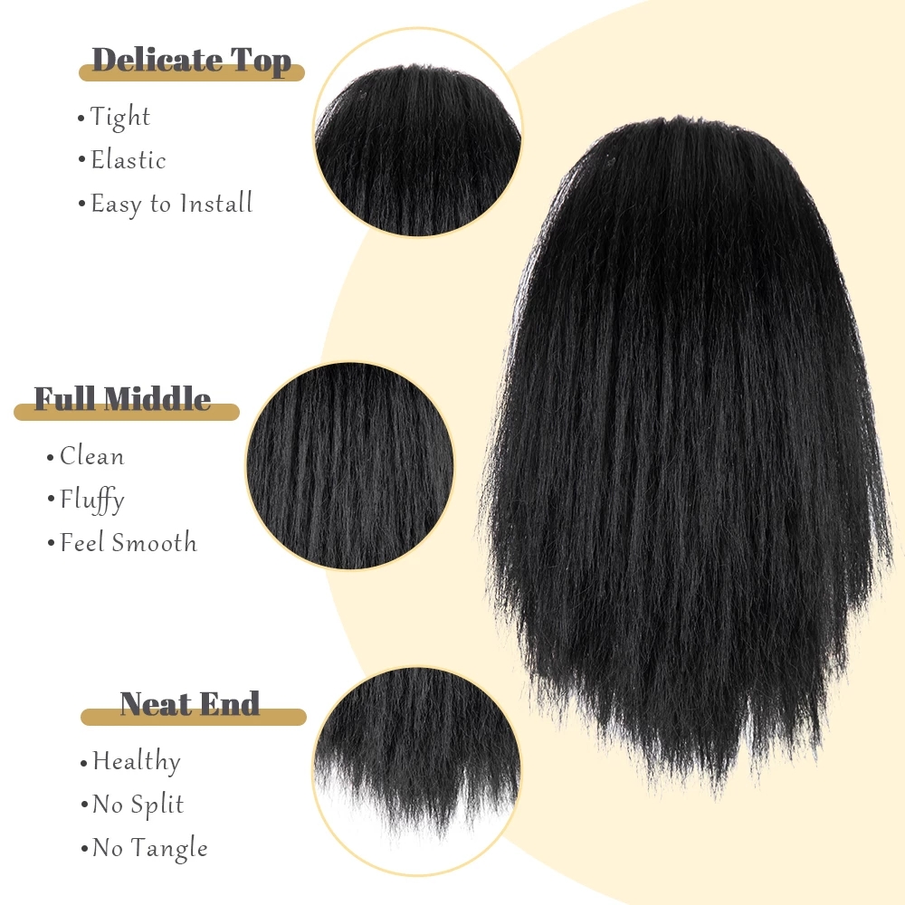 10Inch Afro Kinky Ponytail Hairpieces Ponytail Drawstring Ponytail For Black Women Synthet Hair Ponytails Natural Hair Ponytail 1B# 10inches