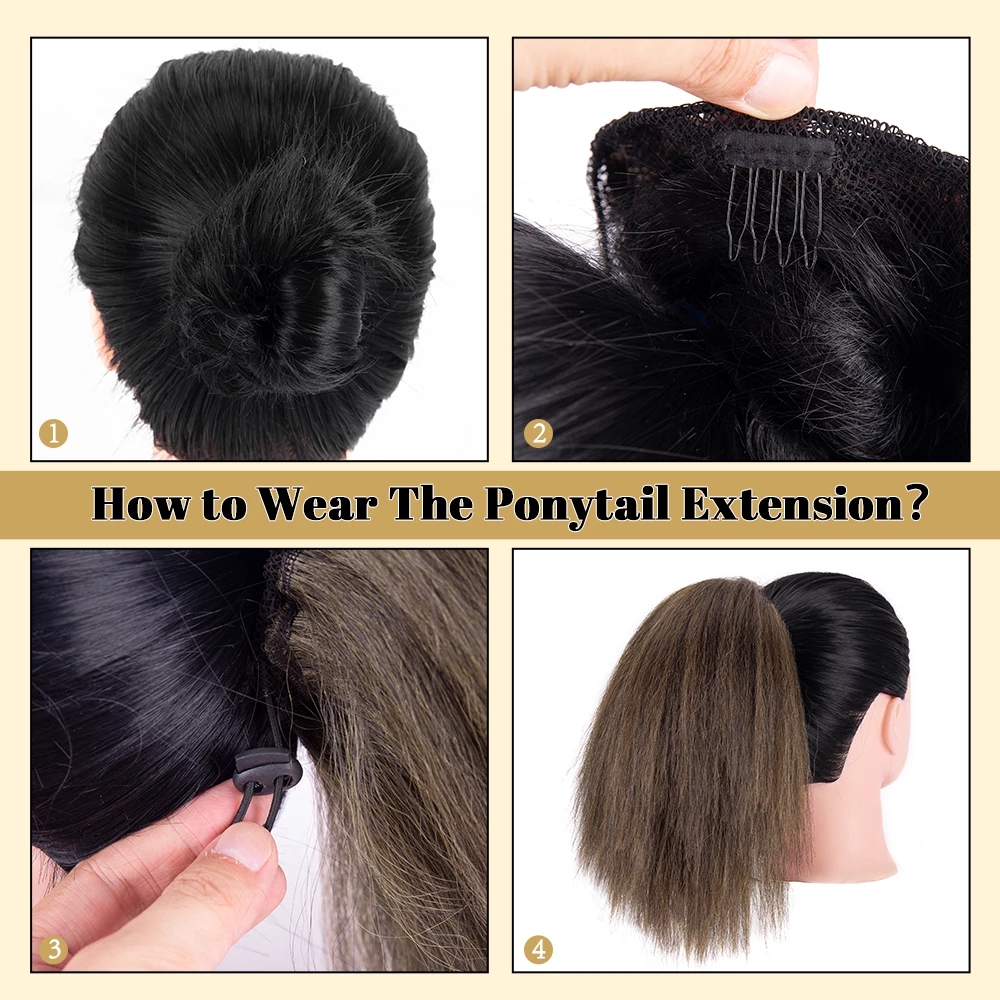 10Inch Afro Kinky Ponytail Hairpieces Ponytail Drawstring Ponytail For Black Women Synthet Hair Ponytails Natural Hair Ponytail 1B# 10inches