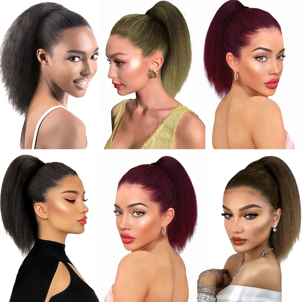10Inch Afro Kinky Ponytail Hairpieces Ponytail Drawstring Ponytail For Black Women Synthet Hair Ponytails Natural Hair Ponytail 1B# 10inches