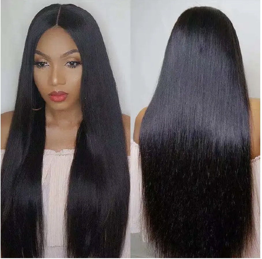 FBK Ladie Long Straight Hair Synthetic Middle Part Black Wigs For Women Gift Black One size