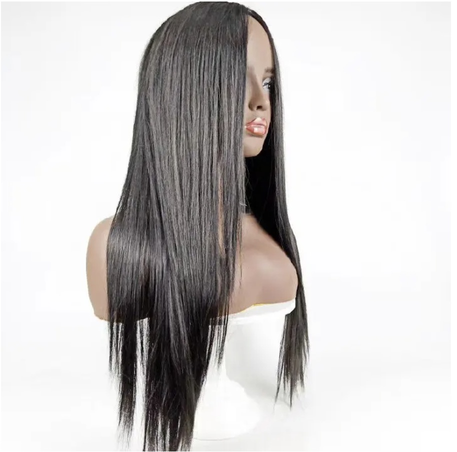 FBK Ladie Long Straight Hair Synthetic Middle Part Black Wigs For Women Gift Black One size
