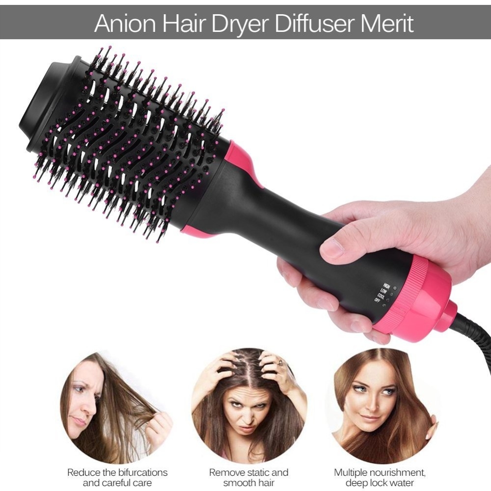 Pro One Step Hair Dryer Hair Comb Brush Volumizer Hair Straightener Hot Air Curling Iron Rotating Hair Rollers Straightening Irons Black One size