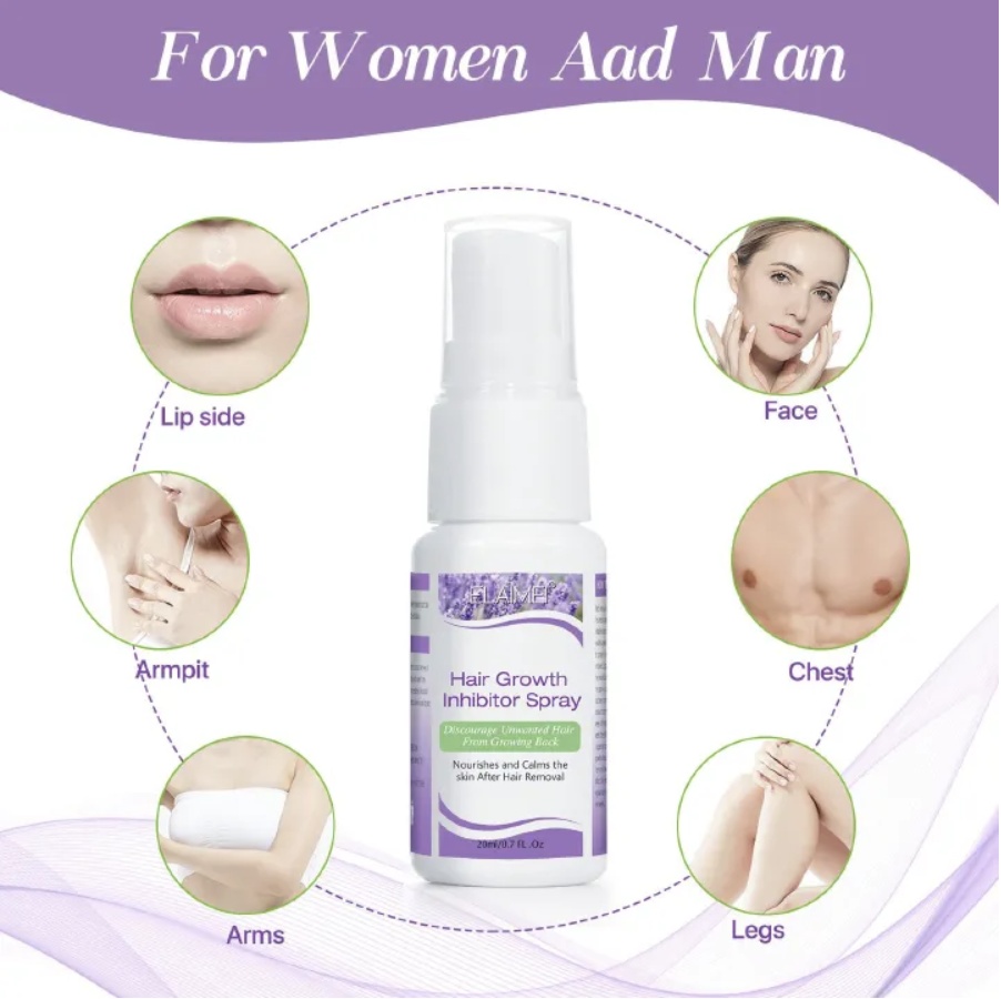 Permanant Hair Growth Removal Inhibitor Spray Beard Bikini Intimate Legs Body Armpit Painless Facial Stop Hair Depilatory 20ml White One size