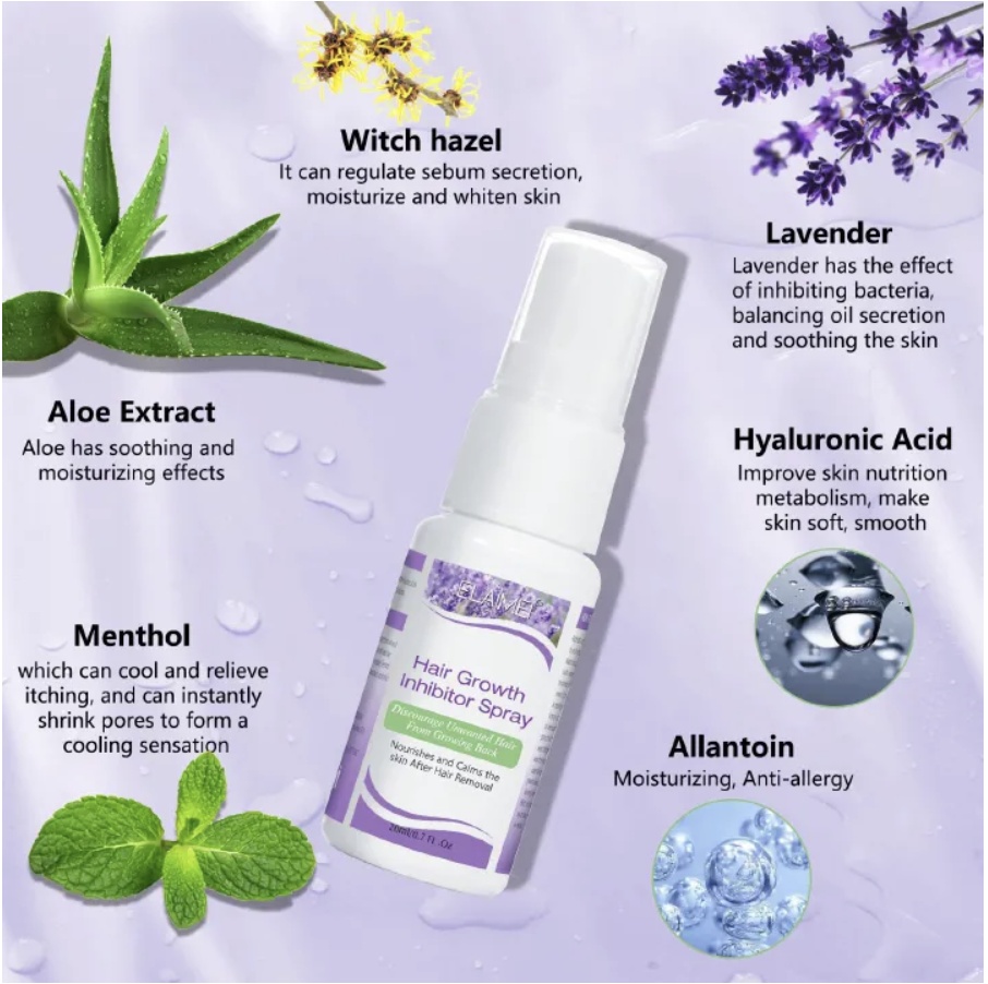 Permanant Hair Growth Removal Inhibitor Spray Beard Bikini Intimate Legs Body Armpit Painless Facial Stop Hair Depilatory 20ml White One size