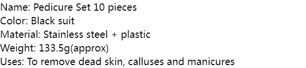 10Pcs Professional Pedicure Tools Set Foot Care Kit Stainless Steel Foot Rasp Foot Dead Skin Remover Callus Clean Feet Care Black 10pcs