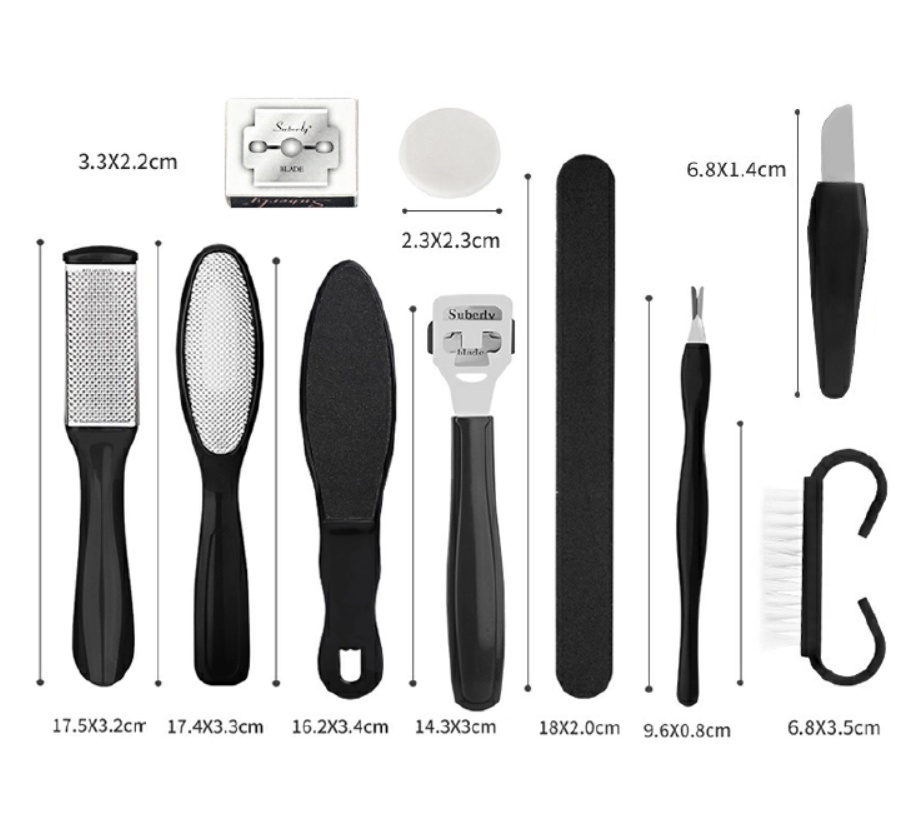 10Pcs Professional Pedicure Tools Set Foot Care Kit Stainless Steel Foot Rasp Foot Dead Skin Remover Callus Clean Feet Care Black 10pcs [分类版本3]