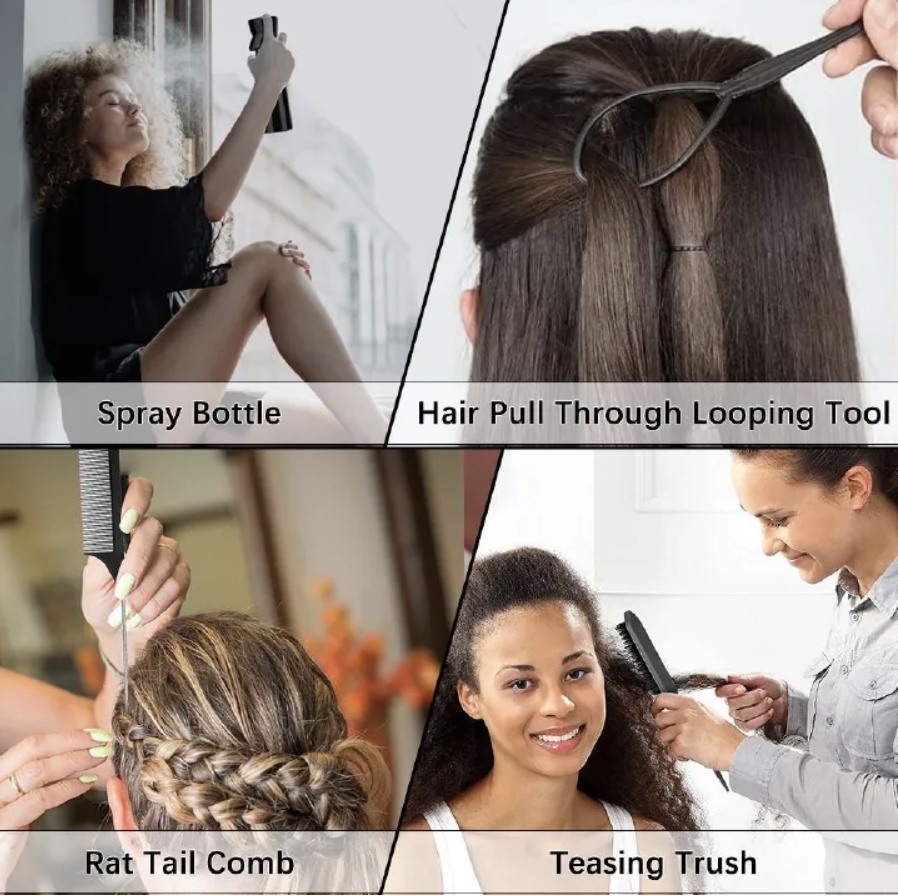 6pcs/Set Portable Spray Refillable Bottles Kit Hair Styling Set Spray Bottle Brush Comb Braiding Tool Rat Tail Comb Edge Control Brush Mist Sprayer For Hair Styling Cleaning Black 6pcs/set [分类版本2]