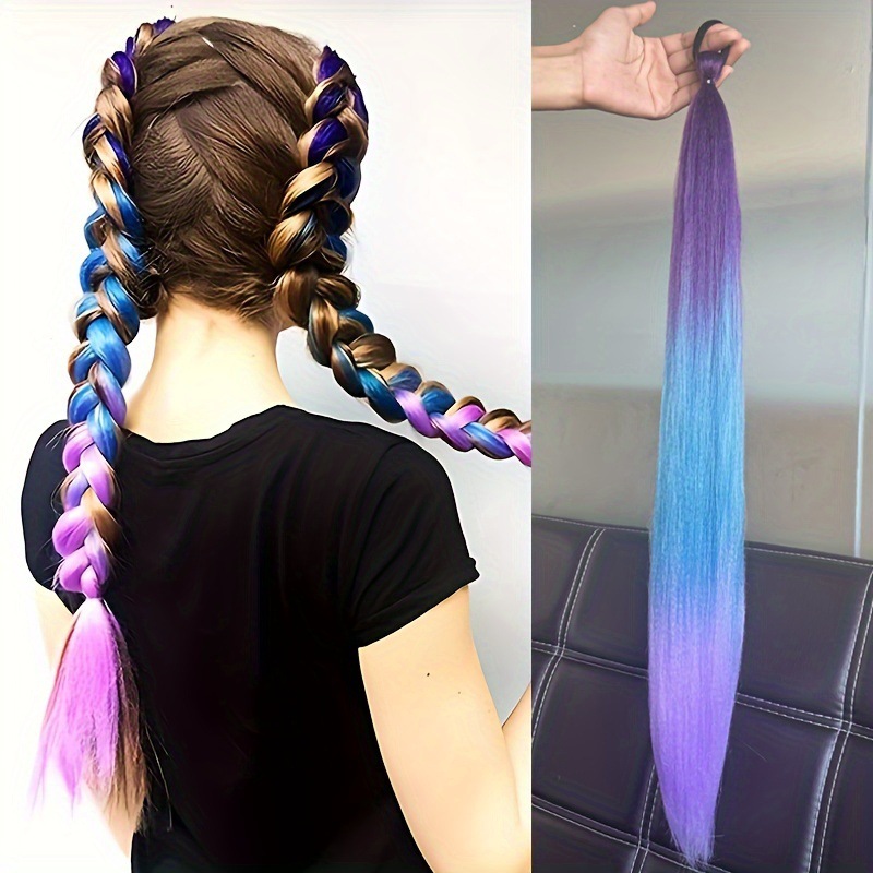 2pcs/Set 24-Inch Elastic Cord Boxing Ponytail Wig – Colorful Hair Extensions with Braided Design, Adjustable Rubber Band Ponytail Hairpiece for Cosplay, Halloween, or Daily Use A 24 inches [分类版本2]