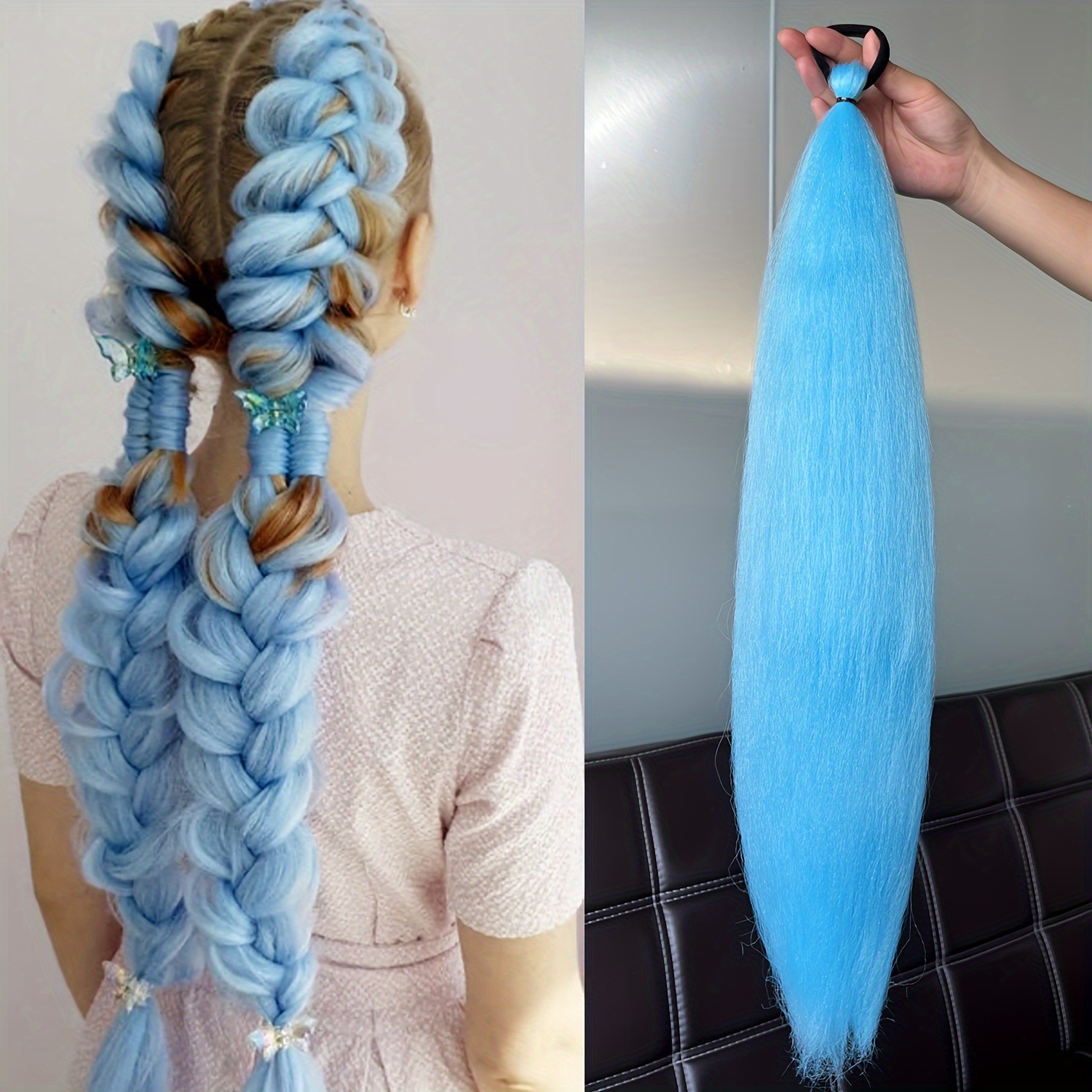 2pcs/Set 24-Inch Elastic Cord Boxing Ponytail Wig – Colorful Hair Extensions with Braided Design, Adjustable Rubber Band Ponytail Hairpiece for Cosplay, Halloween, or Daily Use A 24 inches [分类版本2]