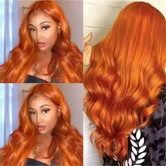 Highlight Ombre  Lace Front Wig Human Hair Body Wave Honey Blonde Glueless HD Transparent Lace Frontal Wigs for Women 180 Density Human Hair Pre Plucked with Baby Hair 32 inch