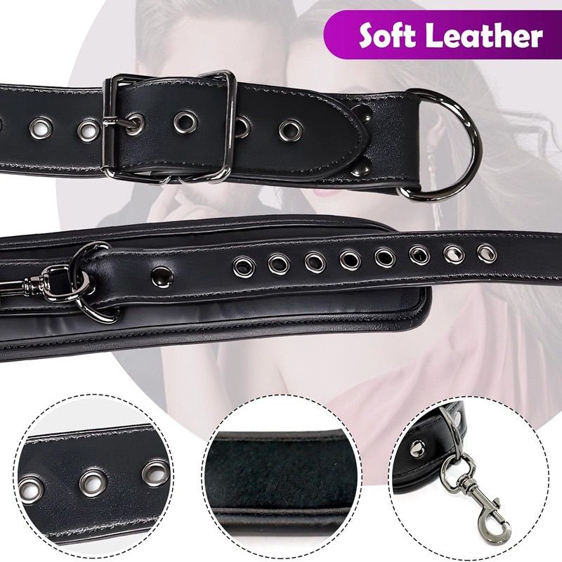 Bondage Sex Restraints Set Couples Sex Toys, Neck to Wrist Restraints Kit with Traction Chain Back Sex Handcuffs Collar Adjustable Bondage Gear Accessories SM Sexy Slave Beginner Role Play Toy Black