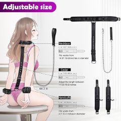 Bondage Sex Restraints Set Couples Sex Toys, Neck to Wrist Restraints Kit with Traction Chain Back Sex Handcuffs Collar Adjustable Bondage Gear Accessories SM Sexy Slave Beginner Role Play Toy Black