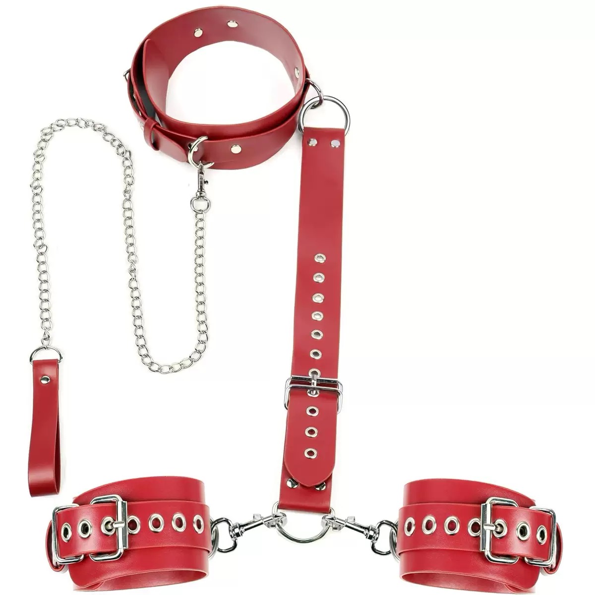 Bondage Sex Restraints Set Couples Sex Toys, Neck to Wrist Restraints Kit with Traction Chain Back Sex Handcuffs Collar Adjustable Bondage Gear Accessories SM Sexy Slave Beginner Role Play Toy Black