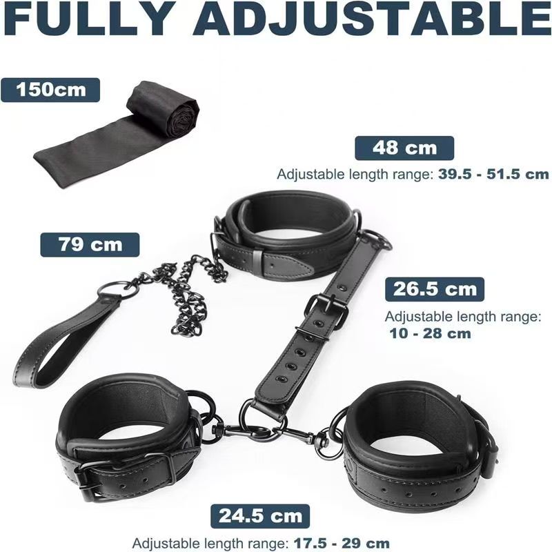 Bondage Sex Restraints Set Couples Sex Toys, Neck to Wrist Restraints Kit with Traction Chain Back Sex Handcuffs Collar Adjustable Bondage Gear Accessories SM Sexy Slave Beginner Role Play Toy Black