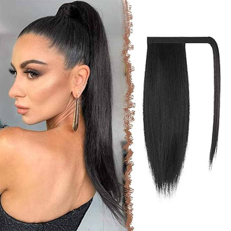 Premium 24inch Yaki Ponytail Hair Extensions Long Wigs Hair Corn Silk Yaki Wigs for Black Women Synthetic Hair Soft Corn Curly Wig Fluffy Girls First Hair Ponytail Extension Black Girl Black 24 inch