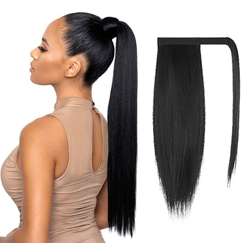 Premium 24inch Yaki Ponytail Hair Extensions Long Wigs Hair Corn Silk Yaki Wigs for Black Women Synthetic Hair Soft Corn Curly Wig Fluffy Girls First Hair Ponytail Extension Black Girl Black 24 inch