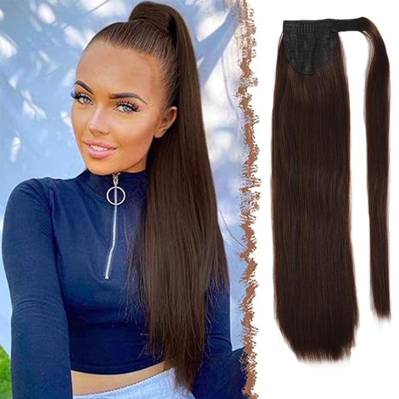 Premium 24inch Yaki Ponytail Hair Extensions Long Wigs Hair Corn Silk Yaki Wigs for Black Women Synthetic Hair Soft Corn Curly Wig Fluffy Girls First Hair Ponytail Extension Black Girl Black 24 inch