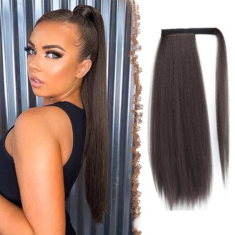 Premium 24inch Yaki Ponytail Hair Extensions Long Wigs Hair Corn Silk Yaki Wigs for Black Women Synthetic Hair Soft Corn Curly Wig Fluffy Girls First Hair Ponytail Extension Black Girl Black 24 inch