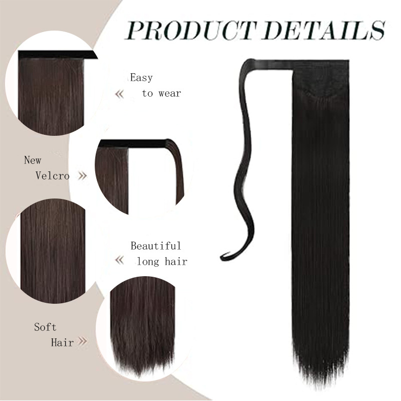 Premium 24inch Yaki Ponytail Hair Extensions Long Wigs Hair Corn Silk Yaki Wigs for Black Women Synthetic Hair Soft Corn Curly Wig Fluffy Girls First Hair Ponytail Extension Black Girl Black 24 inch