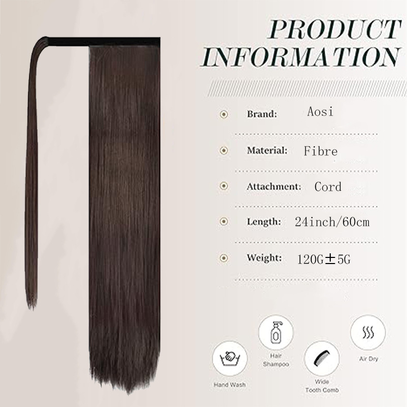 Premium 24inch Yaki Ponytail Hair Extensions Long Wigs Hair Corn Silk Yaki Wigs for Black Women Synthetic Hair Soft Corn Curly Wig Fluffy Girls First Hair Ponytail Extension Black Girl Black 24 inch
